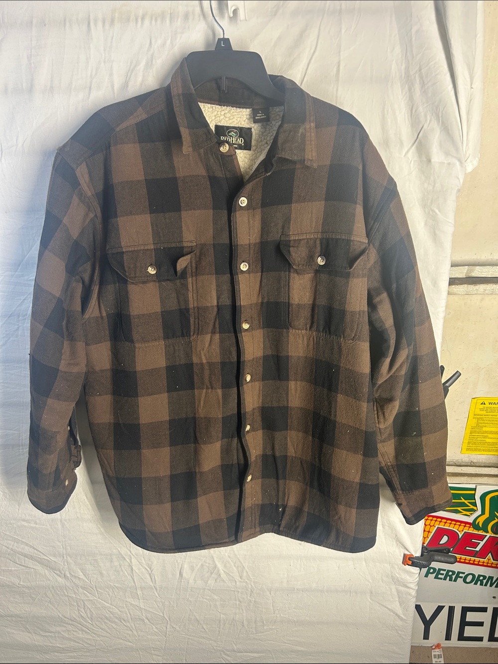 RedHead Brown and Black Plaid Sherpa-Lined Shirt Jacket